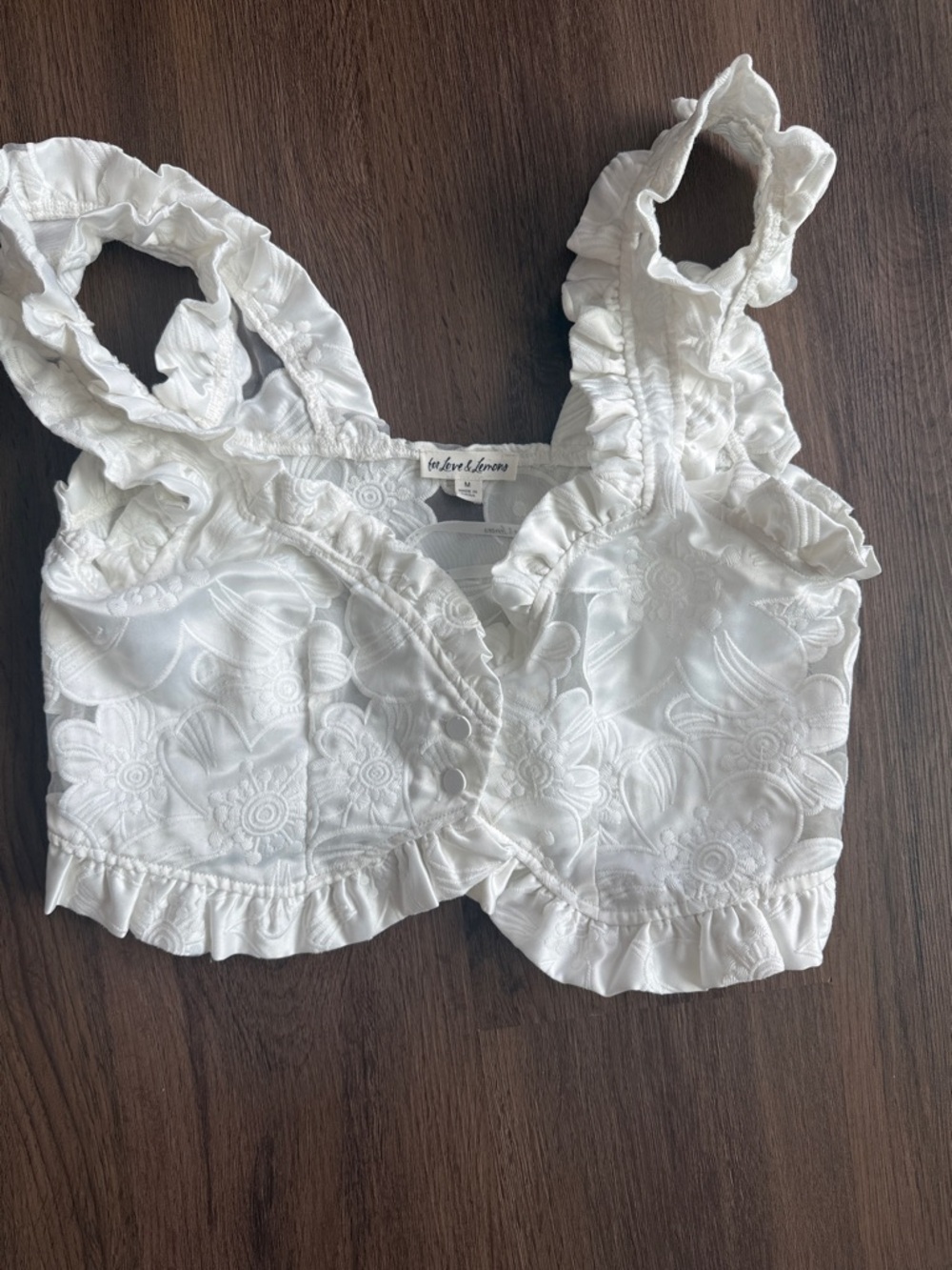 For Love & Lemons White Eyelet Ruffle Crop Top